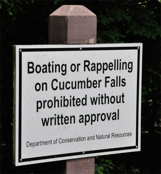 Cucumber Falls sign